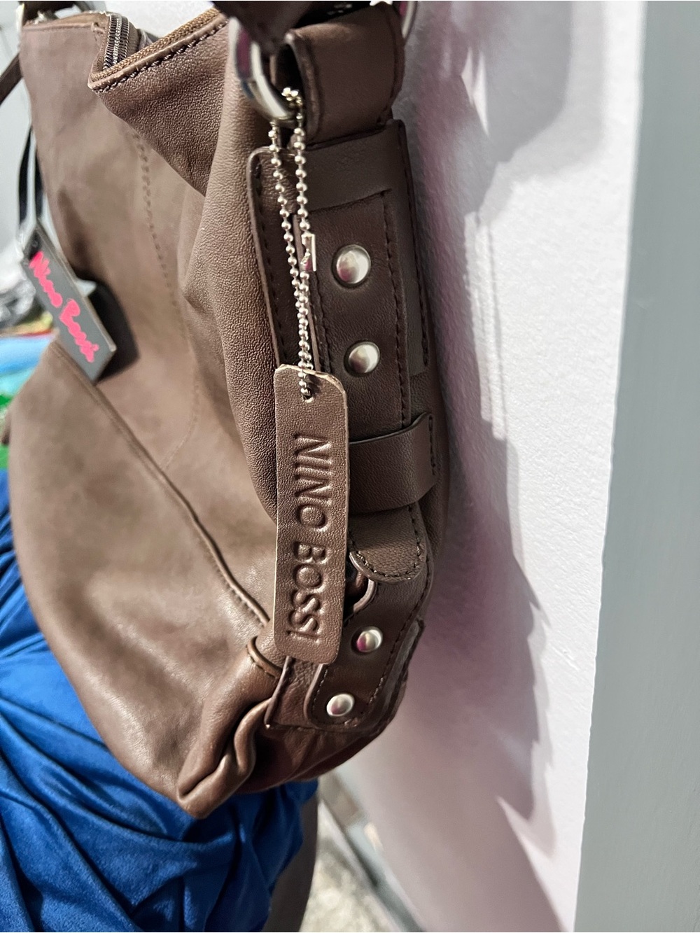 Nino BOSSI Taupe Brown Leather Hobo Bag with Branded Tag